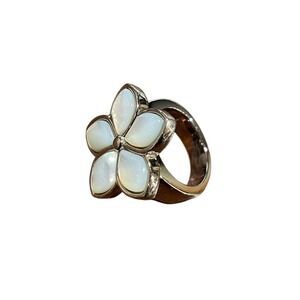 Stainless Steel Synthetic  Mother of Pearl Flower Statement Ring Size 10.5
